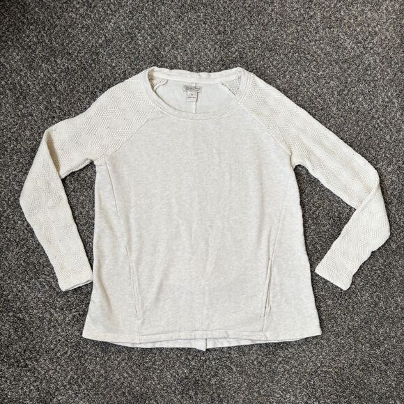 Lucky Brand Women’s Cream/Ivory colored Sweater with crochet sleeves. Size M - Picture 1 of 7